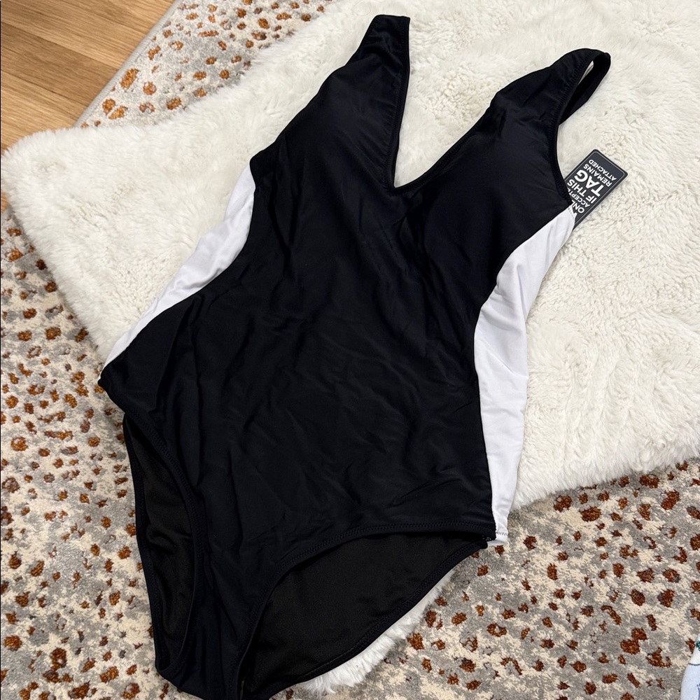NWT Slimming Illusion - Black and White Women's One Piece Swimsuit